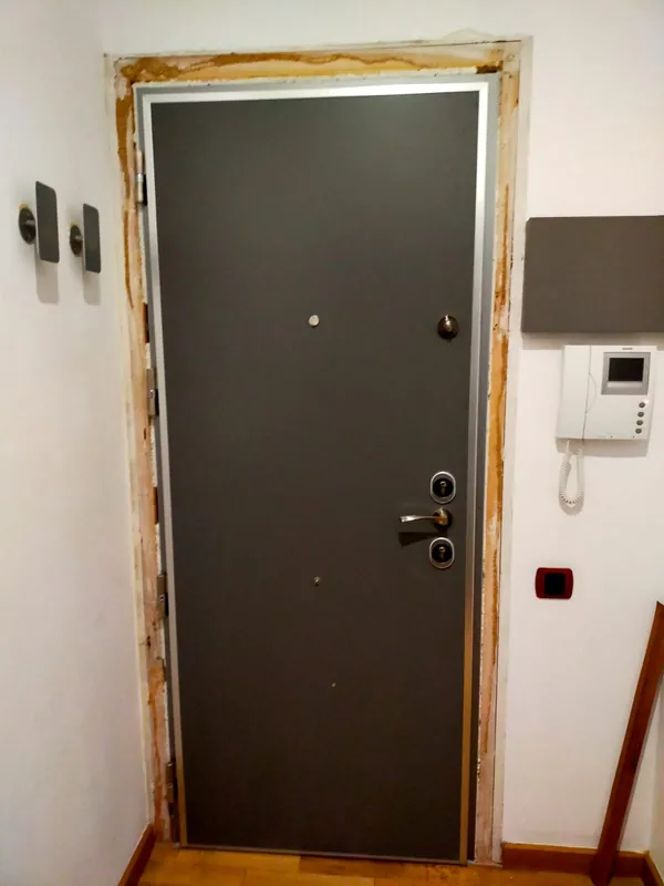 Puerta de seguridad lisa en color oscuro